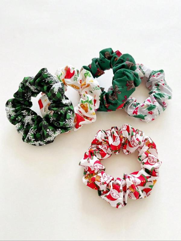 Women's Christmas Themed Ruched Hair Scrunchies, Cute Santa Claus & Tree & Reindeer & Socks & Snowflake Pattern Hair Ties, Fashion Versatile Elegant Charming Hair Accessories