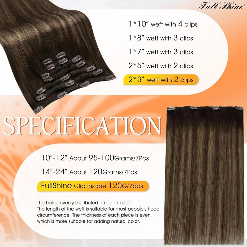 Full Shine Clip in Hair Extensions Real Human Hair 7 Pcs Clip ins Easy to Apply for Women