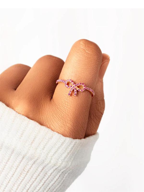 Bow Design Rhinestone Decorated Ring, Fashion Accessories for Women & Girls, Trendy All-match & Exquisite Jewelry for Birthday Gift