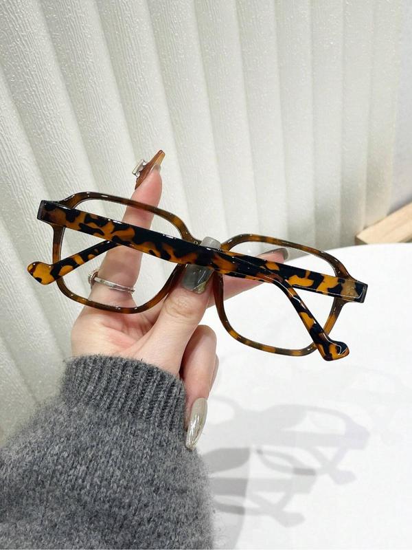 Tortoiseshell Square Frame Eyeglasses, Cute Style Decorative Eyeglasses for Women, Fashion Eyeglasses for Work, Daily Decor, for Student Daily