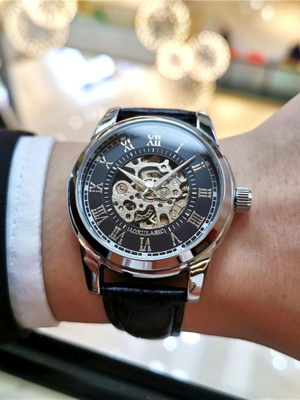 Men's Mechanical Watch, Fashion Automatic Skeleton Watch for Party, Daily Clothing Decor, Trendy All-match & Exquisite Watch for Birthday Gift with Box