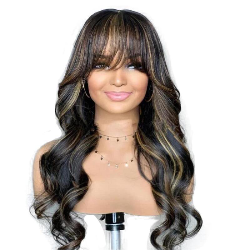 Jessie's Wig [Julia] Highlight Honey Blonde Pre Cut Lace Wig With Bangs Ombre Brown Human Hair Lace Front Wigs