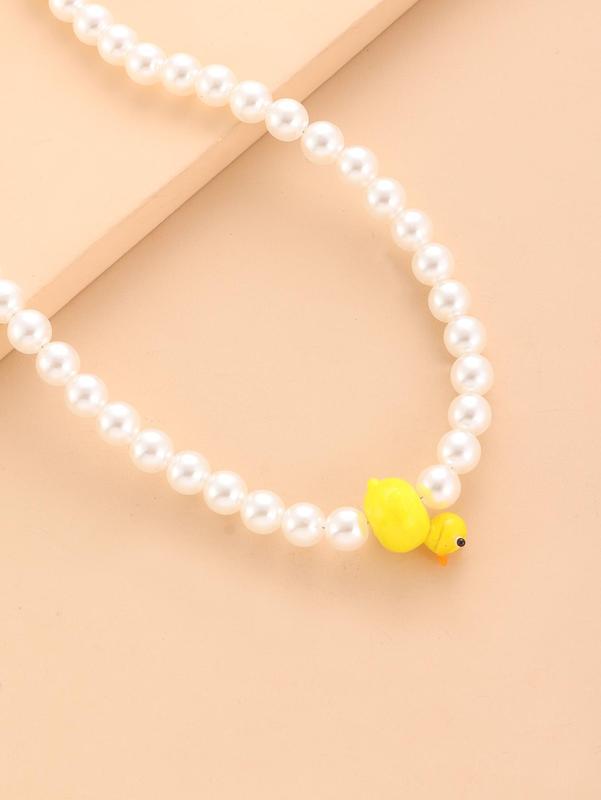  2pcs Plain Faux Pearls Duck Decor Jewelry Set