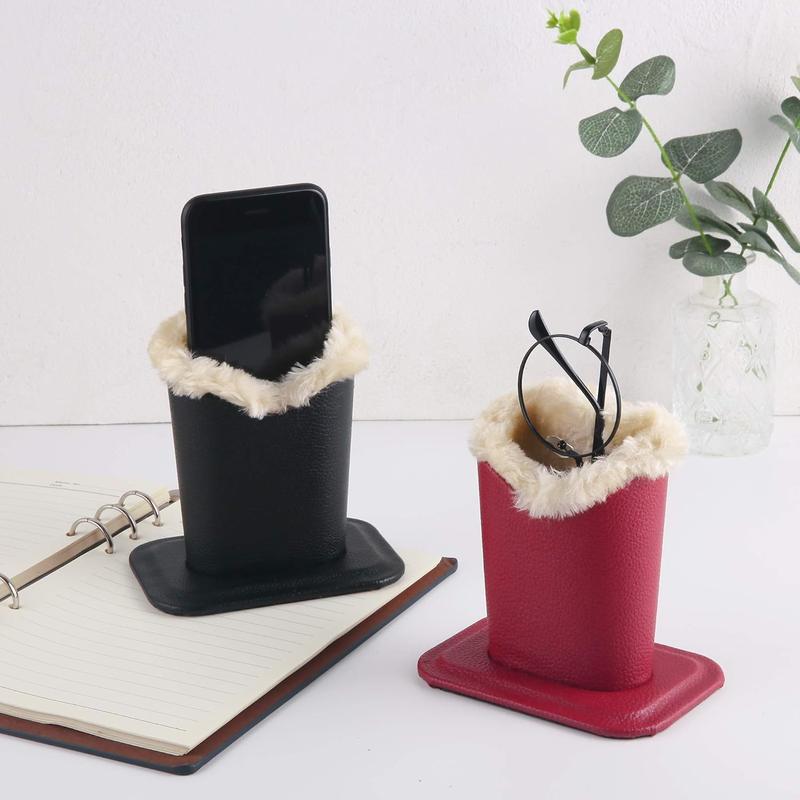 Eyeglass Holders, PU Leather Eyeglass Holder Stands with Soft Plush Lining - 2 Packs (Black, Burgundy Red)