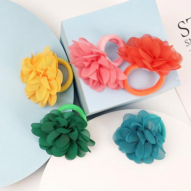 40PCS Hair Ties 2inch Chiffon Flower Bows Rubber Bands Soft Elastics Ponytail Holders Accessories for Daily Life and Party