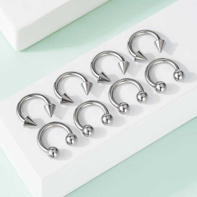 Oufer 14G 8PCS 8 10 12MM Ball and Spike Ends Septum Ring Circular Barbell