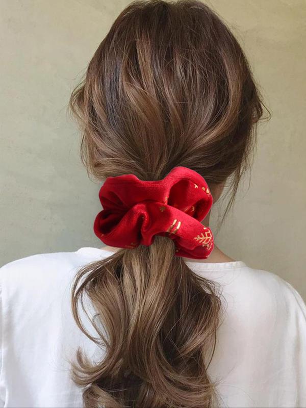 Cute Christmas Themed Pattern Hair Scrunchies Set, High Stretch Hair Tie, Fashion Hair Accessories for Women & Girls, Minimalist Headwear Suitable for Thick Hair