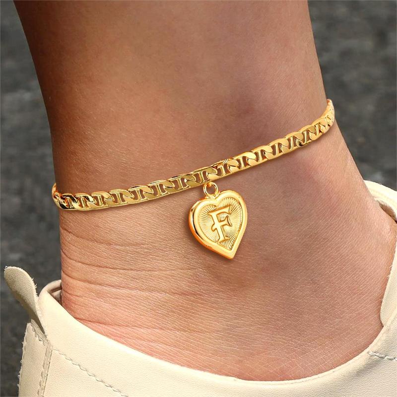 Richsteel Dainty Daily Heart-shaped Initial Anklet Letter Anklet Summer Jewelry Beach Jewelry for Women