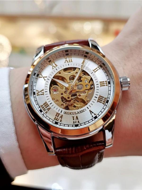 Men's Mechanical Watch, Fashion Automatic Skeleton Watch for Party, Daily Clothing Decor, Trendy All-match & Exquisite Watch for Birthday Gift with Box