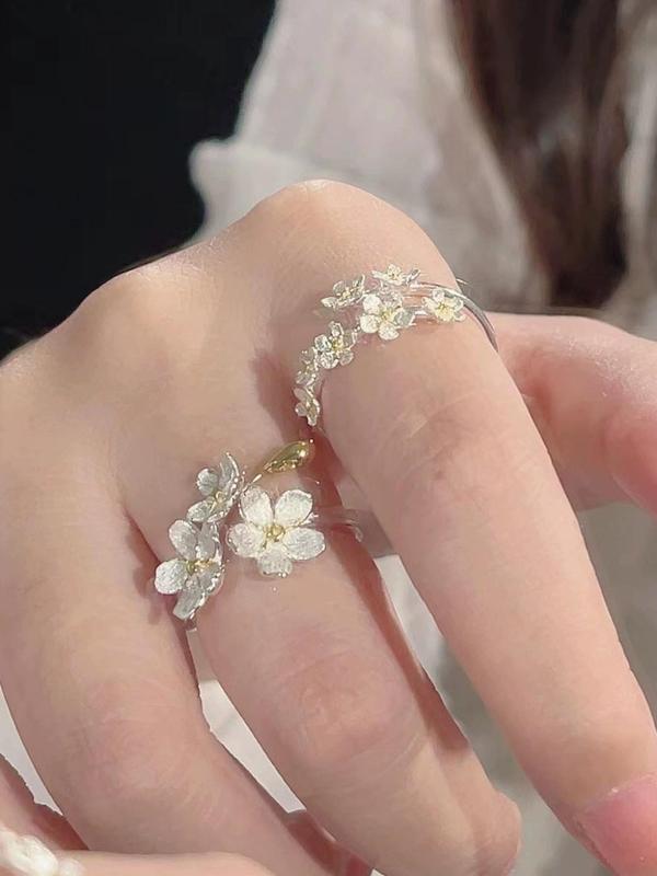 Flower Design Adjustable Ring (2pcs), Fashion Accessories for Women & Girls, Simple Jewelry for Party, Daily Clothing Decor, Trendy All-match & Exquisite Jewelry for Birthday Gift