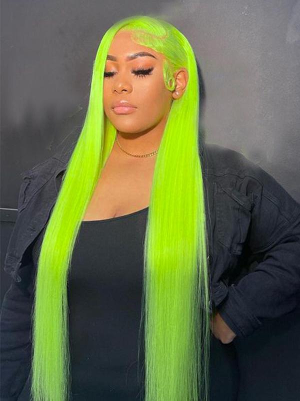 32 Inch Lime Green Long Straight Wigs for Women, Gorgeous Fluffy Wigs without Bangs, Synthetic Lace Front Wigs for Party, Daily Use