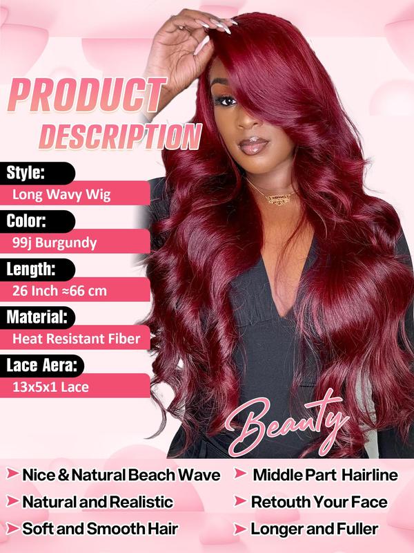 26 Inch Long Wavy Wigs for Women, Gorgeous Fluffy Wigs without Bangs, Wigs for Black Women, Synthetic Pre Plucked Lace Front Wigs with Baby Hair for Party, Daily Use