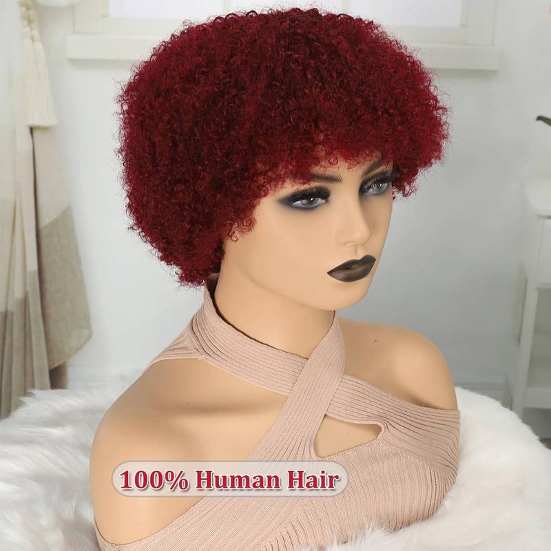 Short Afro Kinky Curly 99J Wig For Women 100% Human Hair Wigs 180% Density Pixie Curl Afro Wig Afro Kinky Curly Wigs Onetide Hair