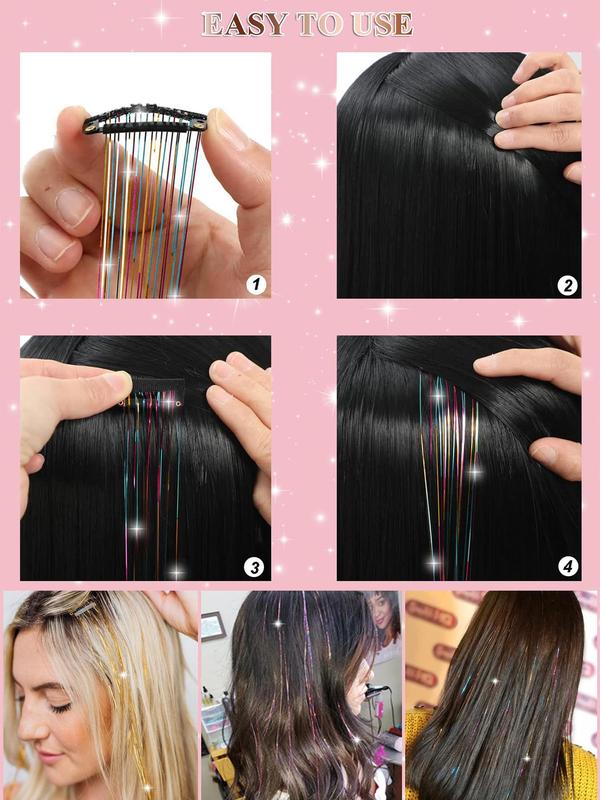 Glitter Hair Extension, Colorful Clip-in Hair Extensions, Fashionable Hair Accessories for Women & Girls, Party Decoration Supplies