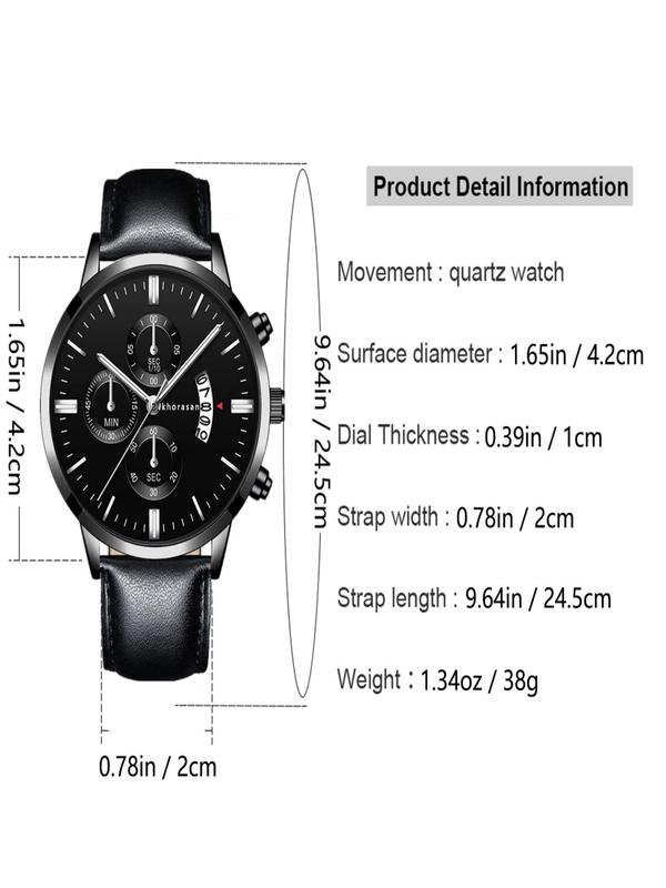 Men's Watch & Jewelry Set, Fashion Round Dial Watch & Bracelet & Pendant Necklace & Ring, Trendy All-match & Exquisite Jewelry Set for Birthday Gift