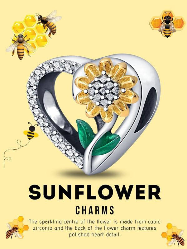 Sunflower Design Rhinestone Decorated Heart Shaped Charm,   Diy Jewelry Making Supplies for Necklace and Bracelet, Fashion Accessories for Women & Girls for Holiday Engagement Gift