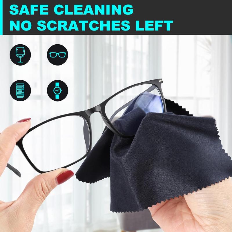 Glasses Cleaning Cloth, Microfiber Lens and Screen Cleaner, Reusable and Washable - Pack of 8, 7 x 6-Inch, Dark Blue and Grey