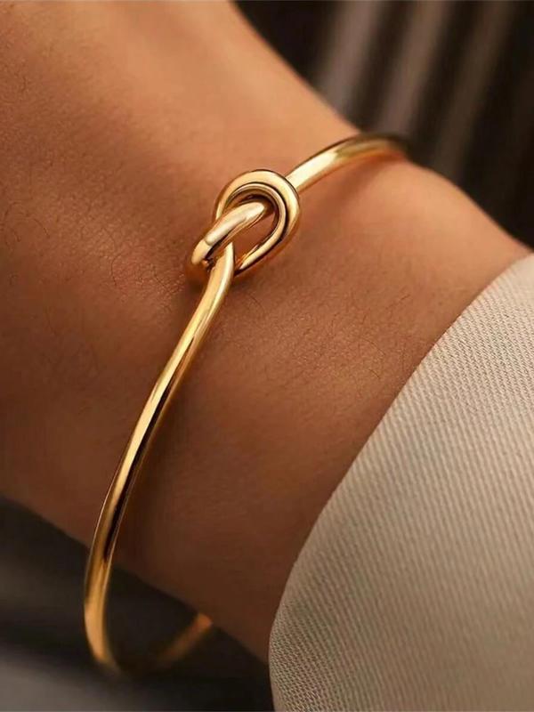 Minimalist Chain & Knot Design Bangle Bracelet, Fashionable Jewelry for Women & Men, Trendy All-match & Exquisite Jewelry for Birthday Gift