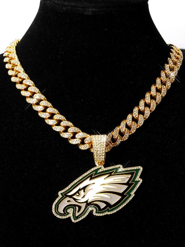 Eagles Design Pendant Necklace, Rhinestone Decor Necklace for Football Fans, Fashion Jewelry for Party, Daily Decor, Trendy All-match & Exquisite Jewelry for Gift