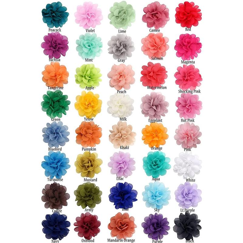 40PCS Hair Ties 2inch Chiffon Flower Bows Rubber Bands Soft Elastics Ponytail Holders Accessories for Daily Life and Party