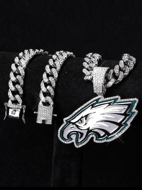 Eagles Design Pendant Necklace, Rhinestone Decor Necklace for Football Fans, Fashion Jewelry for Party, Daily Decor, Trendy All-match & Exquisite Jewelry for Gift