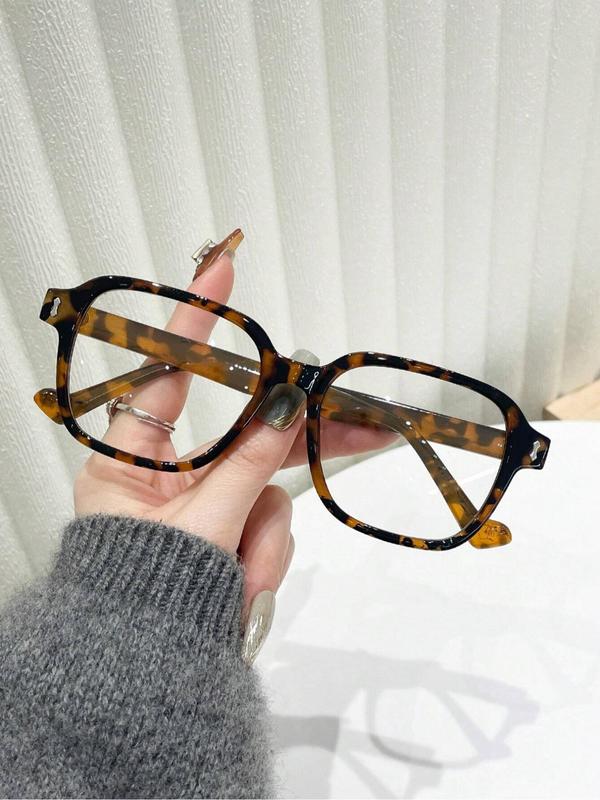 Tortoiseshell Square Frame Eyeglasses, Cute Style Decorative Eyeglasses for Women, Fashion Eyeglasses for Work, Daily Decor, for Student Daily