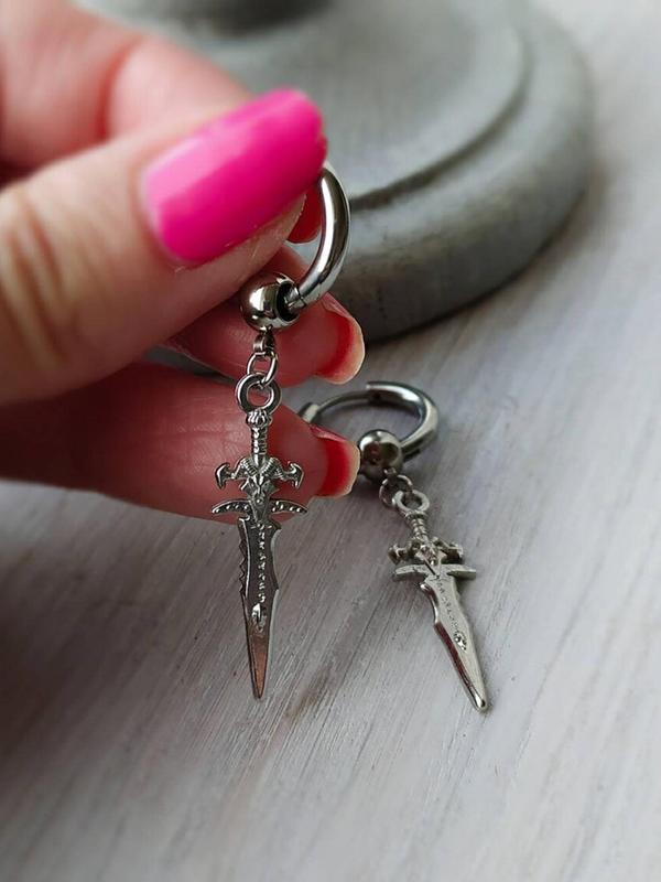 Unisex Street Style Sword Design Dangle Earrings, Punk Hip Hop Style Dangle Earrings for Party, Daily Decor, Trendy All-match Vintage Goth Jewelry for Birthday Gift