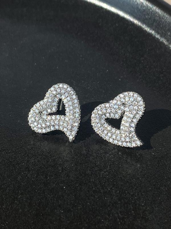 Hollow Out Heart Design Stud Earrings (1 Pair), Rhinestone Decor Stud Earrings, Fashionable Jewelry for Women & Girls