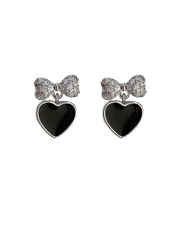 Fashion Heart & Bow Decor Stud Earrings (1 Pair), Rhinestone Decor Ear Jewelry for Women, Party, Daily Clothing Decor, Trendy All-match & Exquisite Jewelry for Birthday Gift