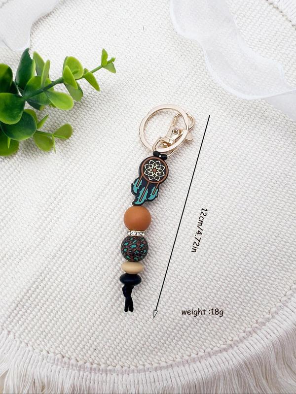 Boho Style Silicone Dreamcatcher Design Keychain, Fashionable Beaded Keychain for Women & Men, Trendy All-match Keychain for Birthday Gift