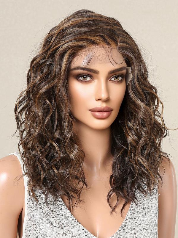 18 Inch Long Curly Lace Front Wigs for Women, Gorgeous Fluffy Wigs without Bangs, Synthetic Full Machine Wigs for Party, Daily Hairstyle Ideas