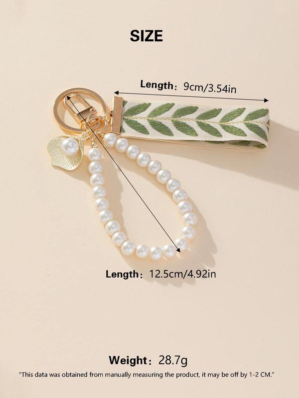 Faux Pearl Keychain, Leaf & Shell Design Keychain for Women & Girls, Keychain for Daily Clothing Decor, Keychain for Birthday Gift Back To School, Fall Outfits, Fall Freshness Fall