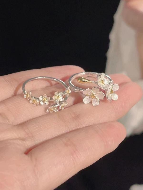 Flower Design Adjustable Ring (2pcs), Fashion Accessories for Women & Girls, Simple Jewelry for Party, Daily Clothing Decor, Trendy All-match & Exquisite Jewelry for Birthday Gift