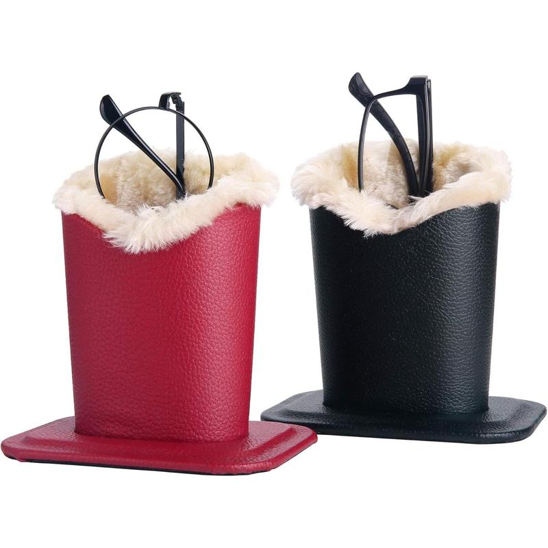 Eyeglass Holders, PU Leather Eyeglass Holder Stands with Soft Plush Lining - 2 Packs (Black, Burgundy Red)