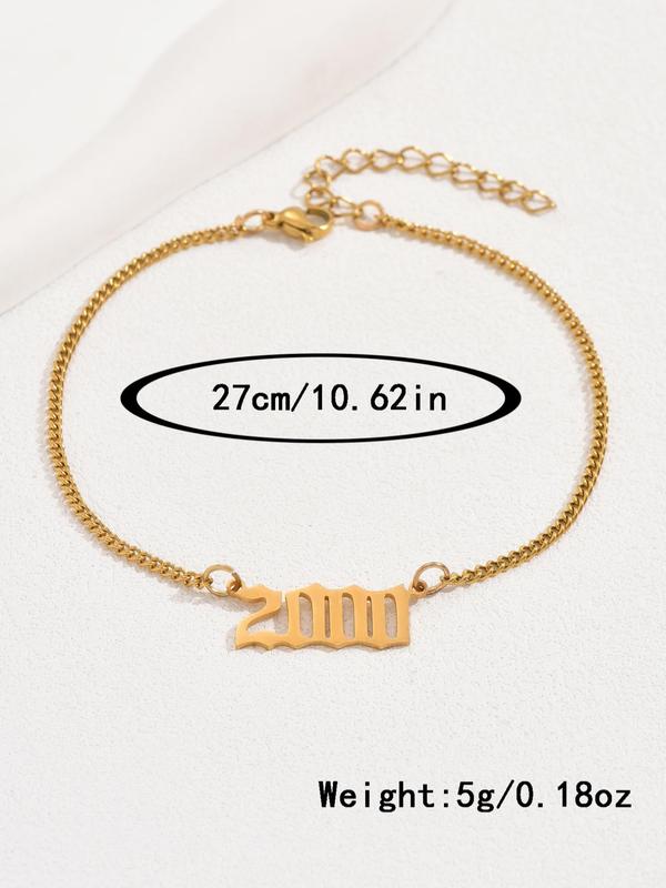 Fashionable Year Number Design Anklet, Stainless Steel Foot Jewelry for Women & Girls, Fashion Jewelry for Party, Daily Clothing Decor, Trendy All-match & Exquisite Jewelry for Birthday Gift