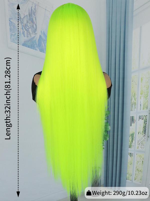 32 Inch Lime Green Long Straight Wigs for Women, Gorgeous Fluffy Wigs without Bangs, Synthetic Lace Front Wigs for Party, Daily Use