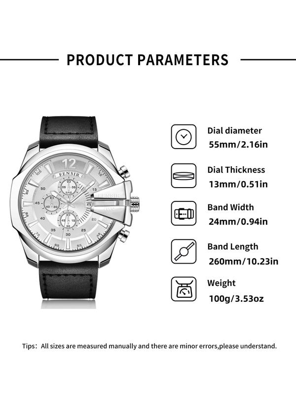 Men's Business Fashion Round Dial Analog Quartz Watch, Watch for Party, Daily Clothing Decor, Trendy Exquisite Watch for Birthday Gift with Box