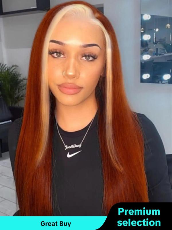 28 Inch Long Highlight Straight Synthetic Lace Front Hair Wigs for Women Summer, Highlight Pre-plucked Wigs without Bangs, Glueless Natural Back To School, Fall Outfits, Fall Freshness