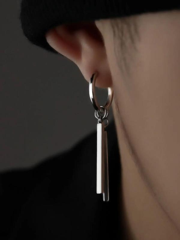 Titanium Steel Dangle Earring, Long Bar Shaped Earring, Fashion Accessories For Both Men & Women