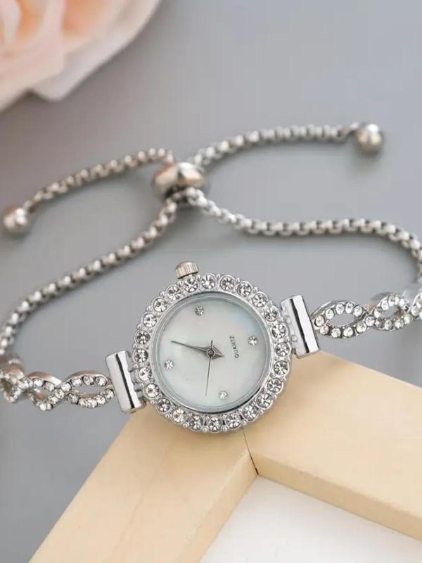 Women's Elegant Hollow Out Rhinestone Decorated Quartz Watch, Exquisite Trendy Drawstring Design Wristwatch, Chic Watch As Gift for Girlfriend without Box