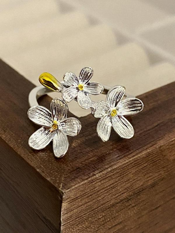 Flower Design Adjustable Ring (2pcs), Fashion Accessories for Women & Girls, Simple Jewelry for Party, Daily Clothing Decor, Trendy All-match & Exquisite Jewelry for Birthday Gift