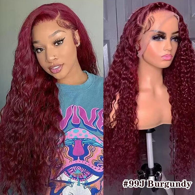 STERLY Hair 13x6 Lace Natural   Burgundy Color Deep Wave Frontal Human Hair Wig