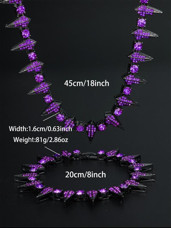 2024 Hip Hop Style Rhinestone Decorated Cuban Chain Necklace & Bracelet Set, Boys & Girls Birthday Gift, Spiked Design Jewelry Set for Party, Unisex Fashion Back To School Accessories