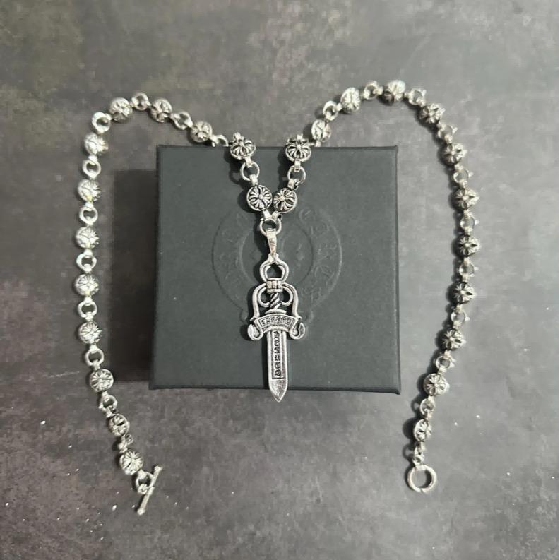 Sword Cross Necklace,Cross Hearts ChainNecklace,Gothic Necklace,Boat Anchor NecklacePunk Cross Necklace Gothic Silver Choke Chain Necklace