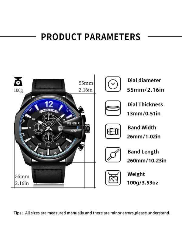 Men's Business Fashion Round Dial Analog Quartz Watch, Watch for Party, Daily Clothing Decor, Trendy Exquisite Watch for Birthday Gift with Box