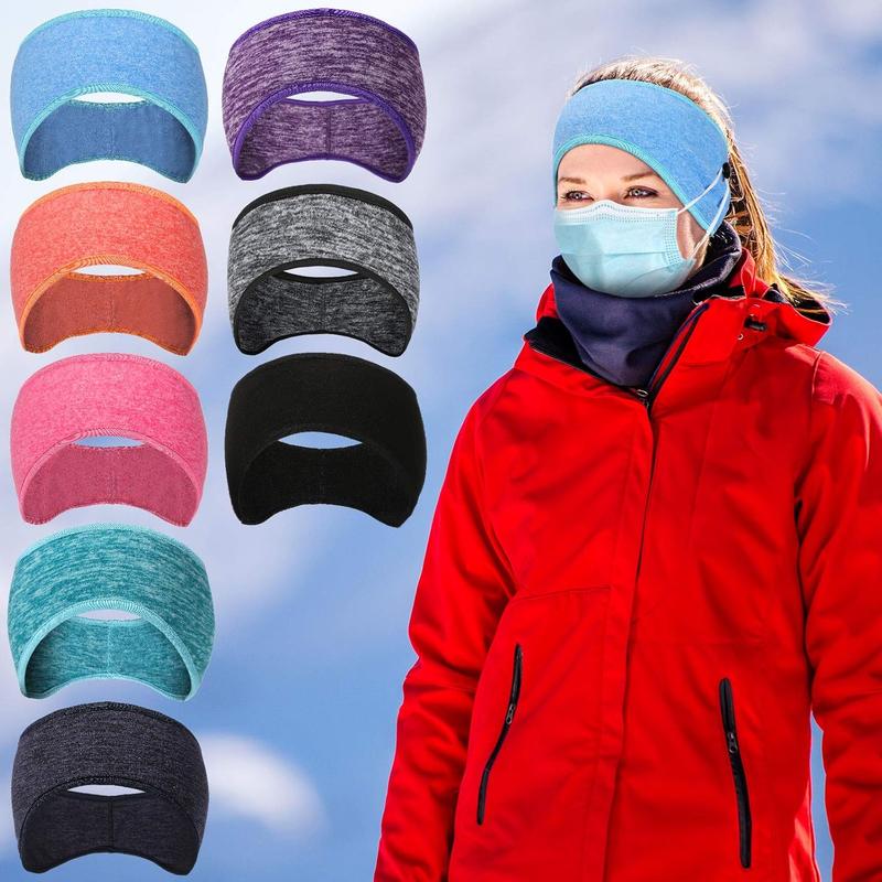 8- Fleece Headband Ear Warmers with Buttons - Stretchy Winter Running Sweatbands for Women and Men -  Colors