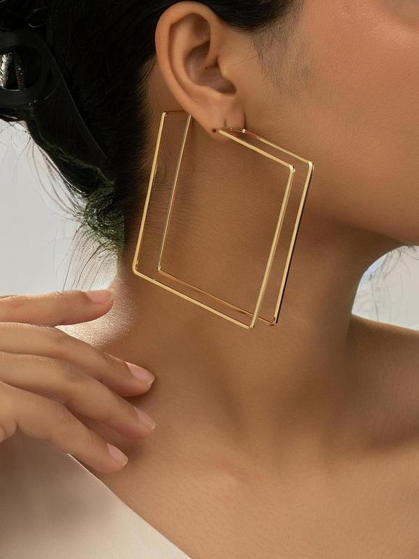 Women's Punk Style Square Shape Hoop Earrings, 1 Pair Trendy Exaggerated Hoop Earrings, Chic Gorgeous Jewelry As Gift for Girlfriend