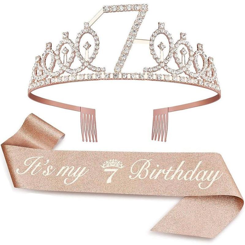 Birthday Crown Set, 2 Counts set Including Rhinestone Crown & Letter Print Sash Ribbon, Birthday Party Supplies, Party Accessories for Women