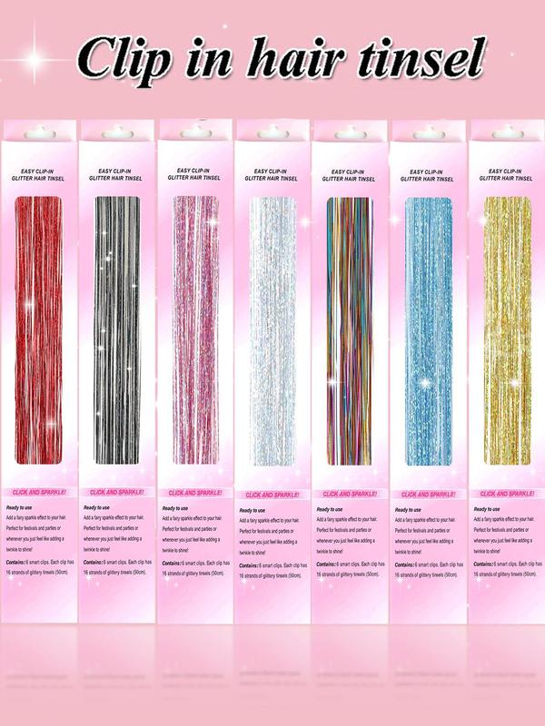 Glitter Hair Extension, Colorful Clip-in Hair Extensions, Fashionable Hair Accessories for Women & Girls, Party Decoration Supplies