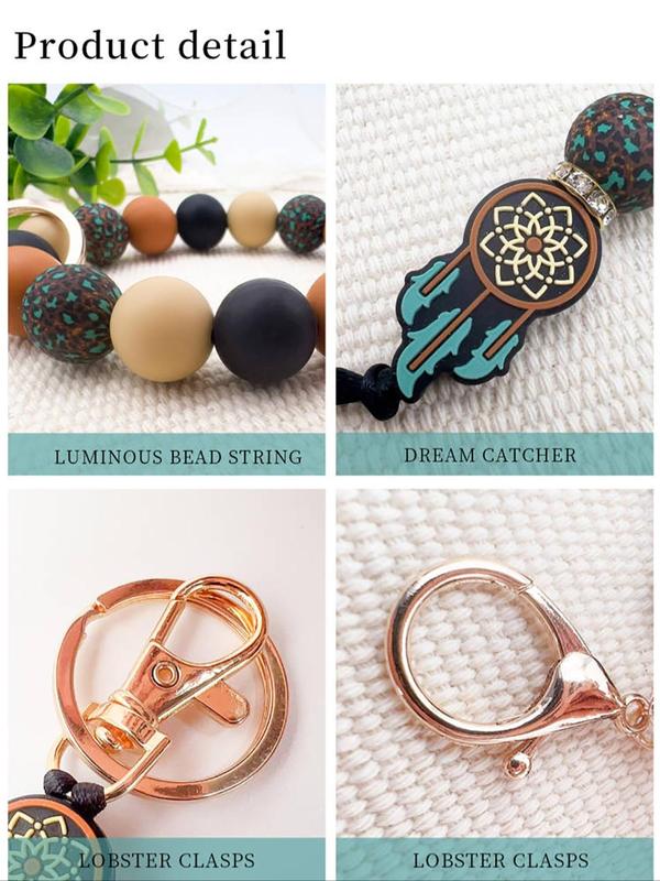 Boho Style Silicone Dreamcatcher Design Keychain, Fashionable Beaded Keychain for Women & Men, Trendy All-match Keychain for Birthday Gift